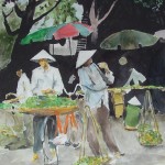Vietnam Hanoi Markt Aquarell